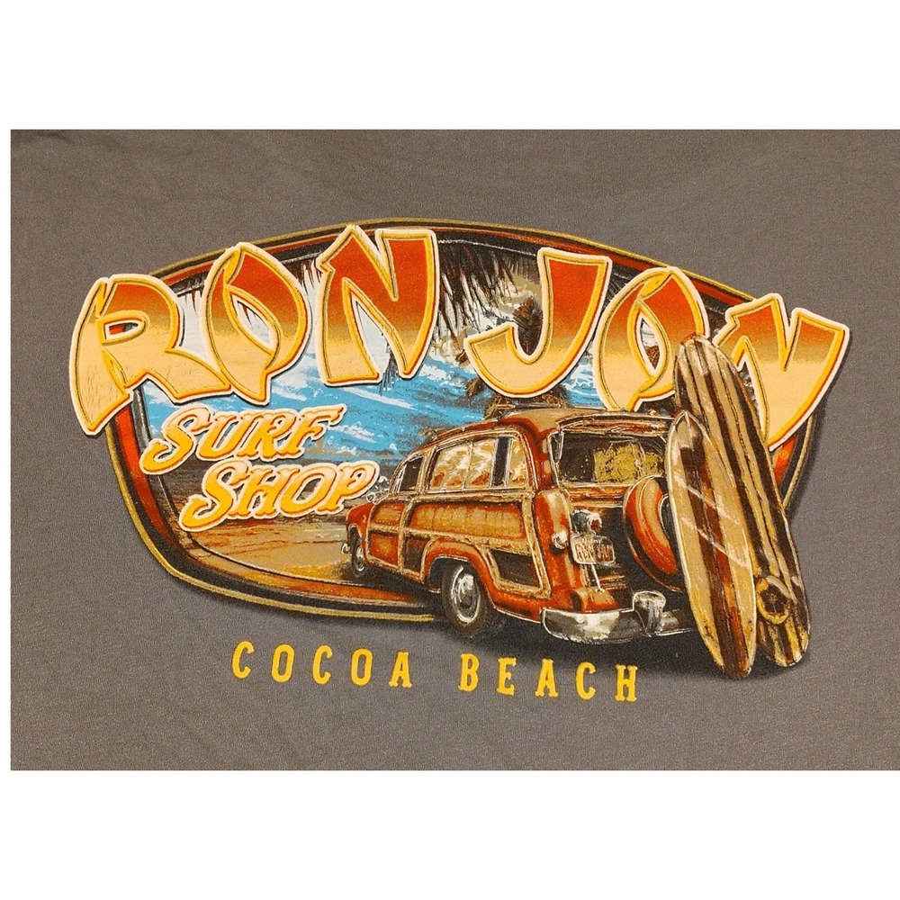 Ron Jon Surf Shop Cocoa Beach Woody Wagon Graphic T-Shirt Gray Mens XXL Skater